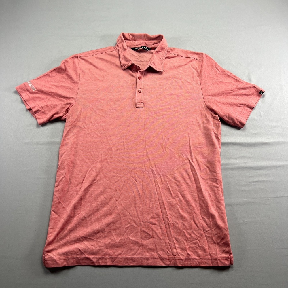 Travis Mathew Polo Shirt Mens Large Peach Pima Cotton Short Sleeve Button Front